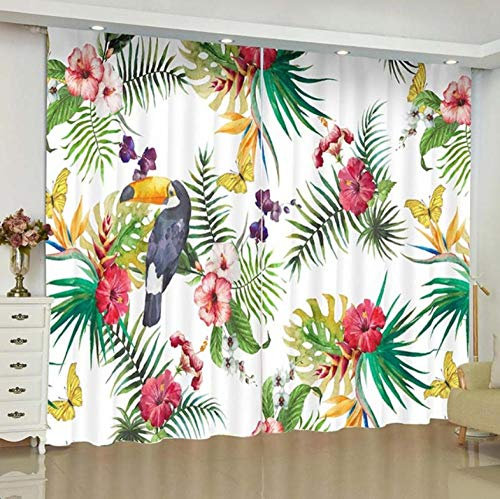 ZZZXX Gardinen Tropisch Regenwald Pflanze Tukan L55 X63 W/140X160Cm 2Er Set Gardine Dekoschals Thermo Gardinen Blickdicht Schlafzimmer Ösenschal
