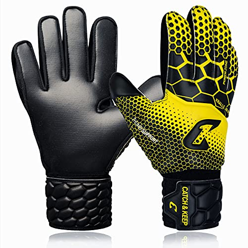 CATCH & KEEP Torwarthandschuhe Kinder Kralle Junior Pro 3.0 Gelb Gr. 5 I Professionelle Kinder Torwarthandschuhe mit Daumenunterstützung & dickerer Handgelenksbandage
