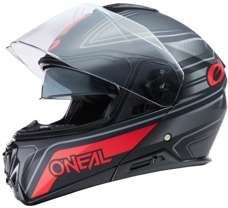 O'NEAL | Motorradhelm | Enduro Touring Adventure Street | Guter Fit, Pinlock und Bluetooth fähig, integrierte Sonnenblende | M-SRS Helmet String V.22 | Erwachsene | Schwarz Rot | Größe XS