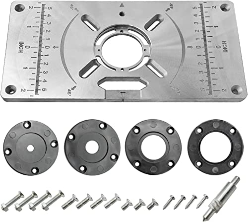 Aluminium Router Table Insert Plate Table for Woodworking Benches Router Plate Wood Tools Milling Trimming Machine with Rings