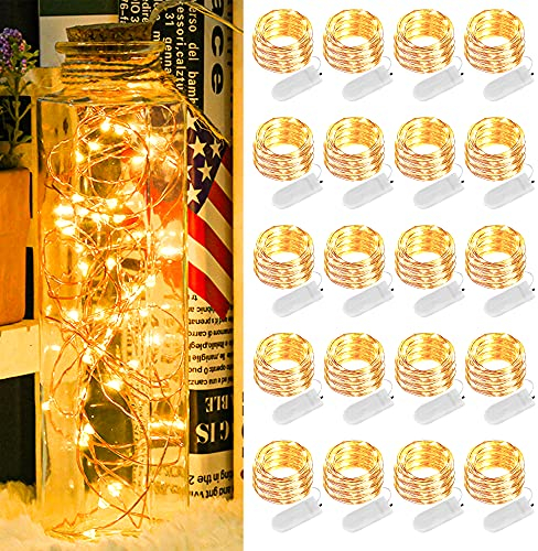 Micro LED Lichterkette mit Batterie, 20 Stück 2 Meter 20LED Lichterketten Batterie Betrieb Auf IP65 Wasserdicht Kupfer Drahtlichterkette für Zimmer, Innen, Halloween, Weihnachten, Party, Hochzeit Deko