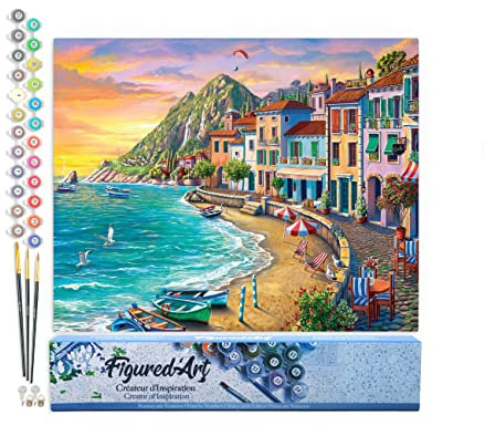 Figured'Art Peinture par Numéro Adulte Vacances à la Plage - Activité Manuelle Kit de Loisir Créatif DIY Numéro d'art Complet - 40x50cm sans châssis en Bois