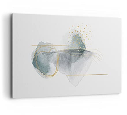 Wandbilder Dekoration Wohnzimmer Aquarell Flecken Gold Bilder auf Leinwand 120x80cm Leinwandbild Schlafzimmer Küche Deko Wand Kunstdruck Art Groß XXL Wanddeko Bild Wall Decor Canvas AA120x80-4830
