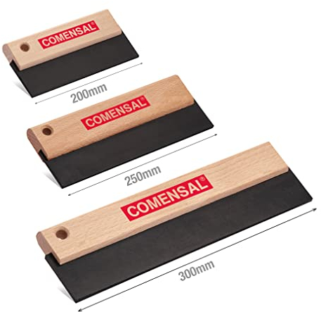 COMENSAL® Raclette de Carreleur - Lot de 3 Spatule à Joint Raclette de Carrelage en Caoutchouc - 200, 250, 300 - Platoir à Joint - Manche en Bois - Made in EU