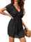 CUPSHE Women's Plunge V Neck Elastic Waisted Cover Up Set Split Short Sleeve Pull Over Mid Length Skirt Black03 M