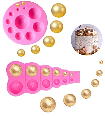 Morofme 3D Pearl Fondant Mold 2pcs Semi Sphere Ball Silicone Chocolate Mold Lollipop Mold Dome Round Silicone Mould Mini Half Pearl Ball Cake Decoration Mold, Pink (2027)