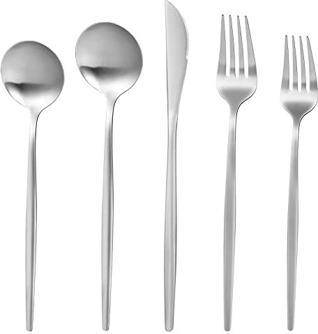 MIKIWAY Besteck-Set für 8, 40-teiliges Edelstahl-Besteck-Set, mattes Besteck-Set, Küchenutensilien-Set enthält Löffel und Gabeln, satiniert, spülmaschinenfest