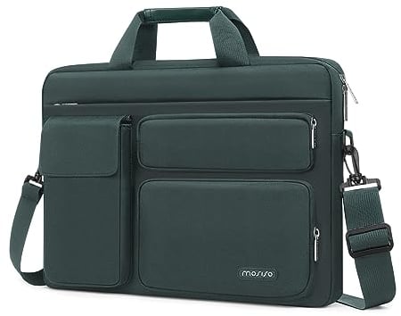 MOSISO Laptop Umhängetasche 16 Zoll,15-15,6 Zoll Kompatibel mit MacBook Air 15 Zoll M4 M3 M2 /Pro 16 M4 M3 M2 M1,Notebook mit 2 Erhöhten&1 Klappe&1 Horizontal Fach&Griff&Gürtel,Smaragdgrün