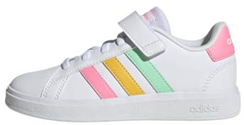 adidas Grand Court Elastic Lace And Top Strap Shoes, Scarpe da Tennis, Cloud White/Pulse Mint/Beam Pink, 29 EU