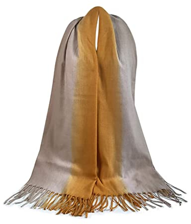 Schal Herren Winter Cashmere, Winterschaldamen Scarf Pashmina Gelb Farbverlauf Der Quaste Halstuch 185x65CM Weich Warm