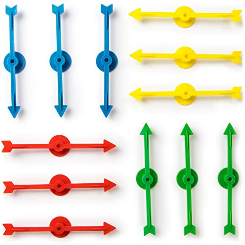 Pfeil-Spiel-Spinner in 4 Regenbogenfarben, 3 Pfeile pro Farbe, sortiertes Set mit 4 Kunststoff-Spinner-Spielstücken für DIY-Brettspiele, Ersatzteile, Projekte und Klassenzimmer-Aktivitäten