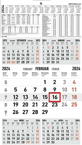 5-Monatskalender rot 2024 - 33x58,8 - mit Kopftafel - Datumsschieber - 970-0000