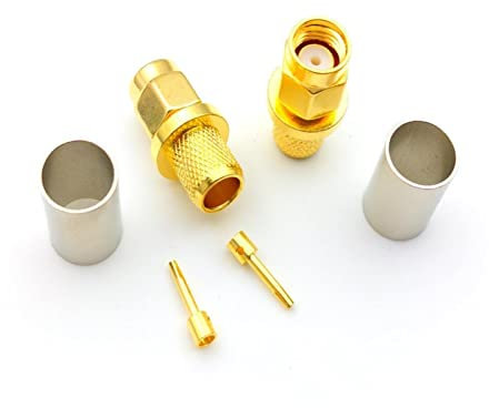 PSKOO 100 Stück RP SMA Stecker RF Koax Jack Crimp kompatibel mit RG5 RG6 5D-FB H155 LMR300 Kabel gerader Adapter