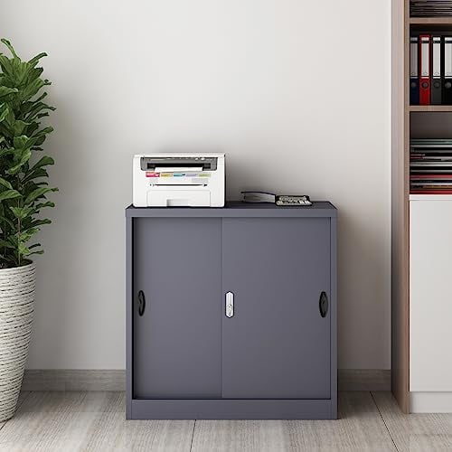 [en.casa] Casier de Bureau Métallique Armoire à Portes Coulissantes Meuble de Rangement pour Atelier ou Garage Classeur Verouillable Acier Laqué 90 x 40 x 90 cm Gris Foncé