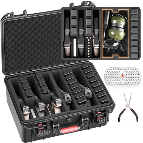 Kinghardcase Estuches rígidos para Pistola Resistentes al Agua, compatibles con 5 Pistolas y 12 Cargadores, Resistente Bolsa para Armas para coleccionistas y entusiastas.