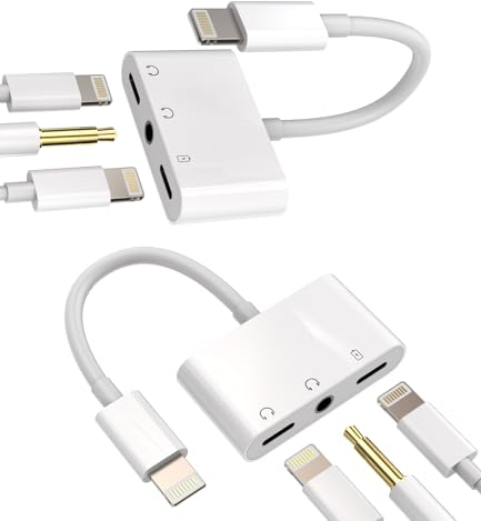iPhone Ladekabel 3in1 Adapter(2Pack) 3.5mm Aux+Lightning Kopfhörer+Netzteil Klinke Splitter Apple MFI Fast Charger Stecker Schnellladegerät Zubehör für 14 13 12 11 Pro Max Mini X Xr XS Se 8 7 ip+3.5