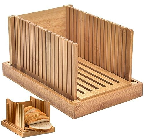 Hrippy Bamboo Bread Slicer for Homemade Bread, Compact Foldable with Sturdy Cutting Board for Bread Cutting