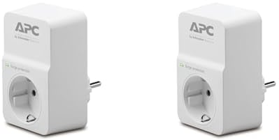 APC Surge Protector - PM1W-GR - Steckdosenadapter mit Überspannungsschutz (1 Stecker Schuko, für PC, TV u.a. - Farbe: weiß) (Packung mit 2)