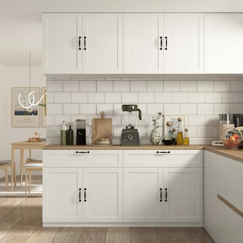 DEZAGCE Armario de Cocina, Mueble Aparador Comedor, Mueble Auxiliar de Cocina, Encimera de Roble con 2 Cajones Grandes y 4 Estantes, 44 x 160 x 80 CM, Blanco