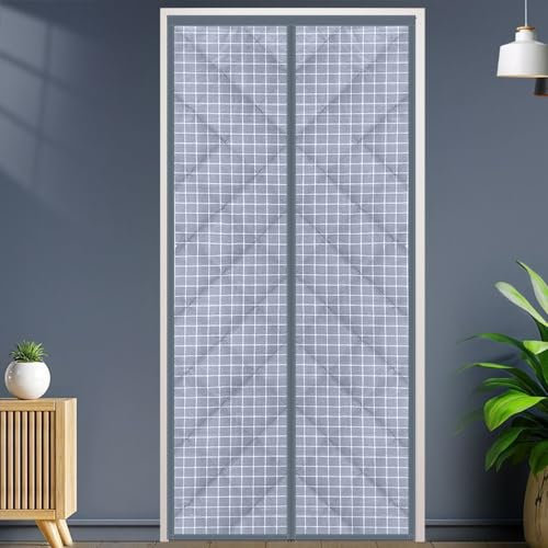 Odot Magnetic Thermal Insulated Door Curtain, Oxford Cloth Door Screen for Winter, Quilted Thickened Tear-Proof Windproof Insulated Soundproof for Living Room (90x220cm, Gray Plaid)