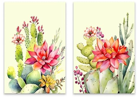 Grüner Sukkulentenkaktus, Wandkunst, Kaktus, Blumen, Kunstdrucke, grüne Pflanzen, Leinwand, Malerei, tropische Pflanze, Poster, Wüstenkaktus, Wanddekoration für Schlafzimmer, Badezimmer, Wohnzimmer,