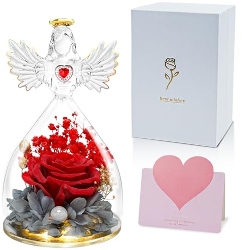 Rosa Eterna, Rosa Eterna In Vetro Con Figura Di Angelo Con Luce Led E Perline, Rosa Infinita, Regali Per Le Donne, Regali Per La Festa Della Mamma, Regali Di Compleanno Per Le Donne