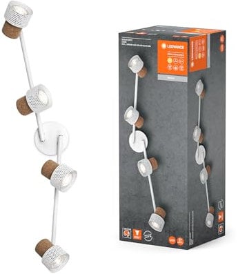 LEDVANCE DECOR SPOT CORK, 4 x 3,4W, 920lm, weiß, Spotleuchte, verstellbare Köpfe, vielseitig anwendbar, Innenraumspot, austauschbare LED-Lampen, dimmbar, warmweiße Lichtfarbe, GU10