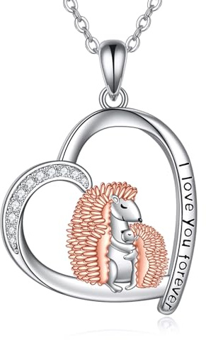 POPLYKE Mutter Tochter Igel Halskette für Damen 925 Sterling Silber Tier Halskette Igel Schmuck Geschenke für Mama Tochter