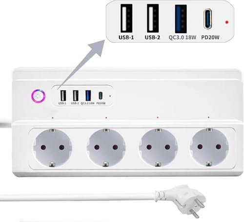 Zauzau Smart WiFi Steckdosenleiste, Mehrfachsteckdose mit 3 USB und 1 TypeC Anschlüsse, Unterstützen Alexa, Google Home Sprachsteuerung und Smart Life App Fernbedienung 16A 3500W