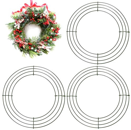 ZSYIULIA 3 Pack Large Christmas Wire Wreath Ring 10 inch Metal Wire Wreath Frame Christmas Wreath Ring Crafting Wreath Base, Wedding Thanksgiving Halloween Xmas Wreath Frame Wreath Making Supplies