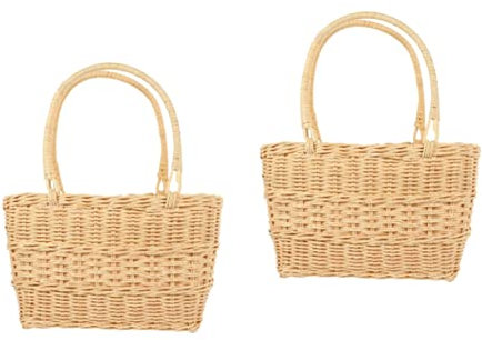 INOOMP 2piezas Cesta De Flores De Rattan Doble Asa Cesta Decorativa Para Arreglos Para Boda y Decoración Del Hogar