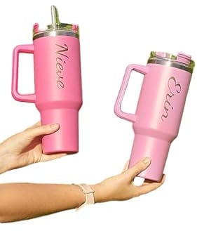 Personalised Engraved large 40oz insulated tumbler with handle, hot/cold drinks, Gift for all, 1.2 litres water bottle Travel Mugs, Quencher