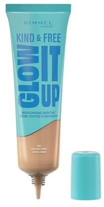 Rimmel London Kind & Free GLOW IT UP Moisturizing Foundation, 082, Golden Ivory, Beruhigt empfindliche Haut, Gesund und strahlender Teint, Spendet Feuchtigkeit für den ganzen Tag, 30 ml