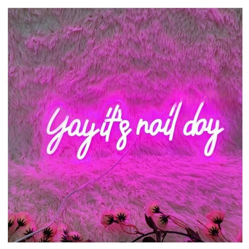 Hanging Art Neon Signs Yay It's Nail Day Neon Sign for Beauty Room Store Nails Salon Room Decorative Light Wall Lamp USB Powered 50cm×16.9cm