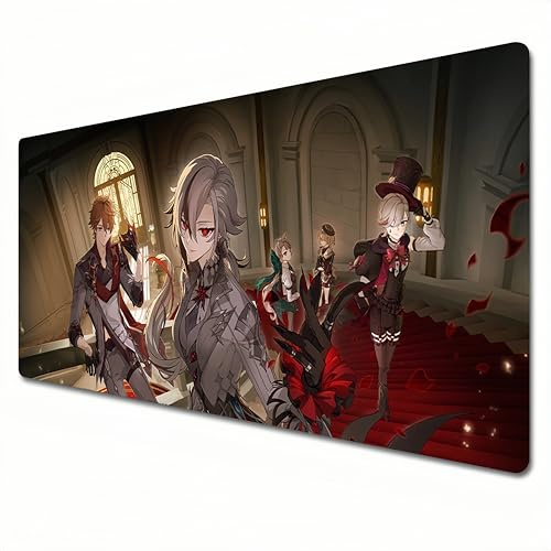 FQQPMS Genshin Impact Mauspad, Gaming-Mauspad, rot, XXL-Mauspad, 900 x 400, Büro-Schreibtischunterlage, groß, wasserdicht, rutschfest, Arlecchino