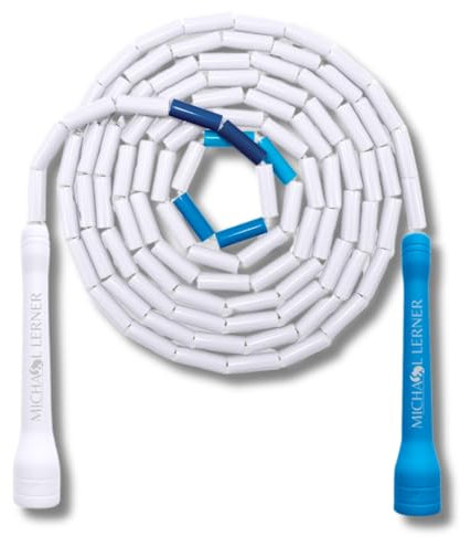 Elevate Rope Professionelles Perlen-Springseil - 3m Verstellbar, Qualitätsperlen & Polyschnur - Für Freestyle, Cardio & Tricks - Geeignet für Alle Niveaus & Innen/Außen. (Blue White)