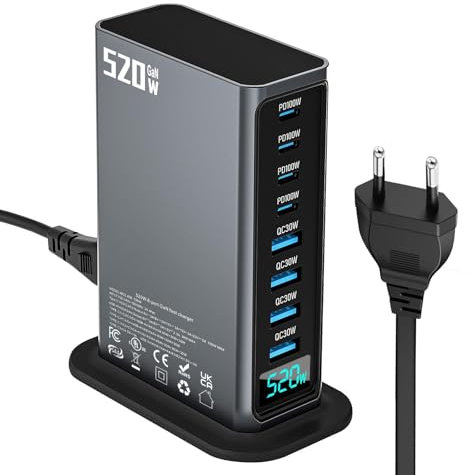 GaN III Chargeur rapide 520W avec 4 ports USB-C et 4 chargeurs USB-A PD PPS 100W pour MacBook Pro/Air,iPad Pro/Air,Sumsung