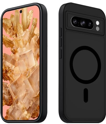 Tawarror Magnetische für Google Pixel 8 Hülle, Kompatibel Mit Magsafe, Matt Transluzente Handyhülle für Pixel 8 PC Rückseite Kratzfest Weiche TPU Stoßfest Anti-Fingerabdruck Schutzhülle, Schwarz