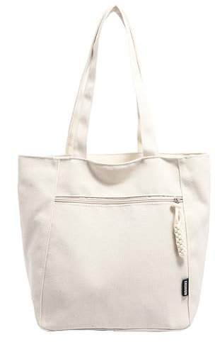 deegbbyi Shopper Tasche Damen, Tote Bag Damen mit Reißverschluss, Canvas Satchel, Canvas Shopper Schultertasche, Beige Bag Schultertasche, Handtasche für Büro Reisen Einkaufen Schule und Alltag