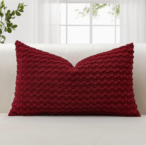 JOTOM 1 Stück Cord Kissenbezüge, 3D Bubble Texture Boho Zierkissenbezug Dekorative Sofakissen Dekokissen Kordsamt Kissenbezug Deko Kissenhülle für Couch Sofa Wohnzimmer (40x60cm, Burgund)