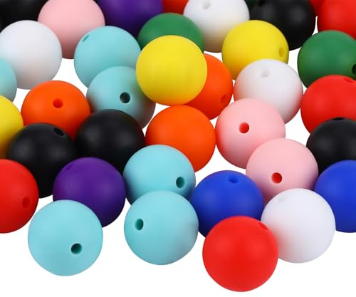 LEGENTLISUR 100Pcs 15mm Silicone Beads for Keychain Making Round Focal Beads for Pens Large Silicone Bead Bulk for Bracelets Necklace DIY Jewelry Crafts Making Supplies(Rainbow)