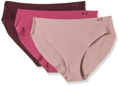 Under Armour Lot de 3 bas de bikini solides pour femme, Rose tourmaline, crépuscule fuchsia, marron foncé, L
