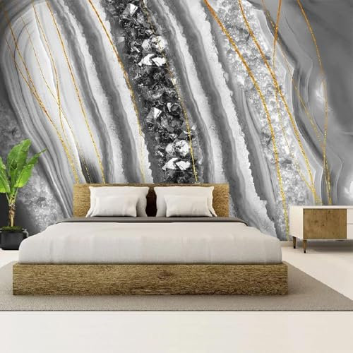 XLMING Light Luxury Abstract Art Line Imitation Marble 3D Wallpaper Luxury Silk Study Dining Feature Sofa Grey Bedroom Living Room Tv Decorative Wall-350cm×256cm