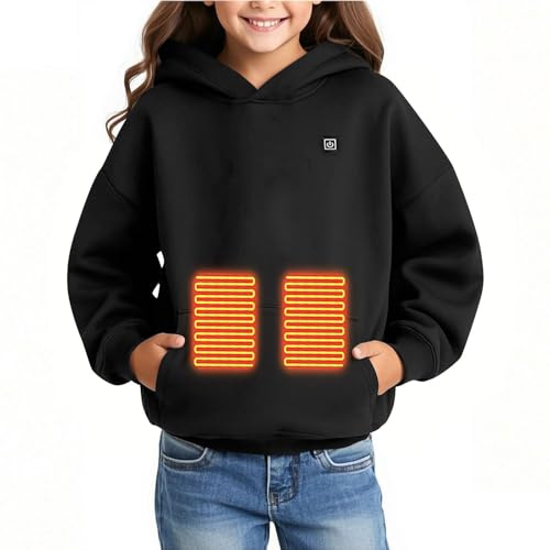 Beheizte Hoodies Kinder Beheizbare Fleece Hoodie Jungen Mädchen Winter Waschbarer Warm Elektrisches Sweatshirt mit USB-Anschluss 3 Temperaturstufen Outdoor Camping Wandern Winddichte Heiz Sweatshirt