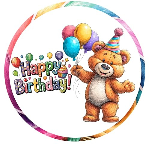 Tortenaufleger Bär mit Luftballons 20 cm - HAPPY BIRTHDAY aus Dekorpapier Plus & VORGESTANZT