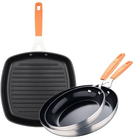 San Ignacio Compact - Juego de 2 Sartenes Ø16Ø28cm + Asador cuadrado 28x28cm en aluminio forjado para inducción COMPACT