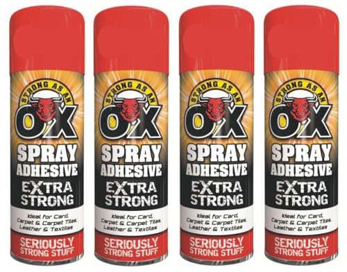 VARNOX Extra Strong Spray Adhesive 500ml – High-Strength, Fast-Bonding Aerosol Glue for Card, Carpet & Carpet Tiles, Leather & Textiles, Heavy-Duty Multipurpose Contact Adhesive (4PCS)