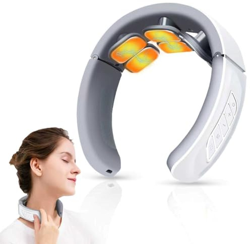 Masseur Cervical, Massage Cou Portable 6 Têtes avec Thérapie Thermique à 42°C, 6 Modes de d'Impulsion 9 Intensités Accueil Masseur pour Bureau et Maison, Voyage