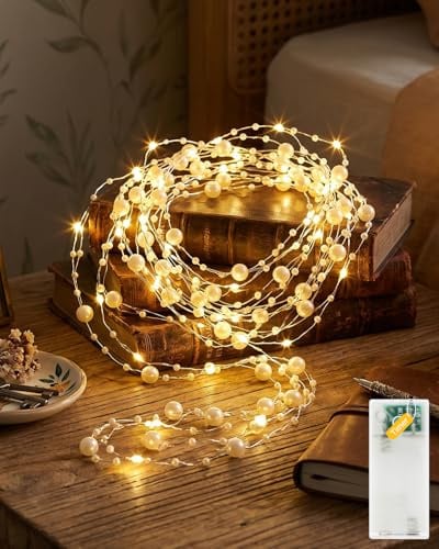 AdalyRoma Perlen Lichterkette mit Timer, 2m 20 LED, Warmweiß | Batteriebetrieben, Perlengirlanden, Für Hochzeit, Valentinstag, Party Deko