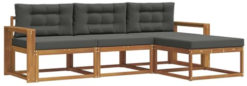 vidaXL Outdoor-Sofagarnitur mit Kissen 4 pcs Natur und Anthrazit, Modernes Outdoor-Lounge-Set, gemütliches Garten-Sofa, modulare Terrassensitzgruppe, langlebige Poolmöbel